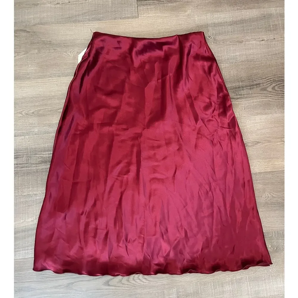 NWT Tash + Sophie Burgundy Silky Midi Skirt